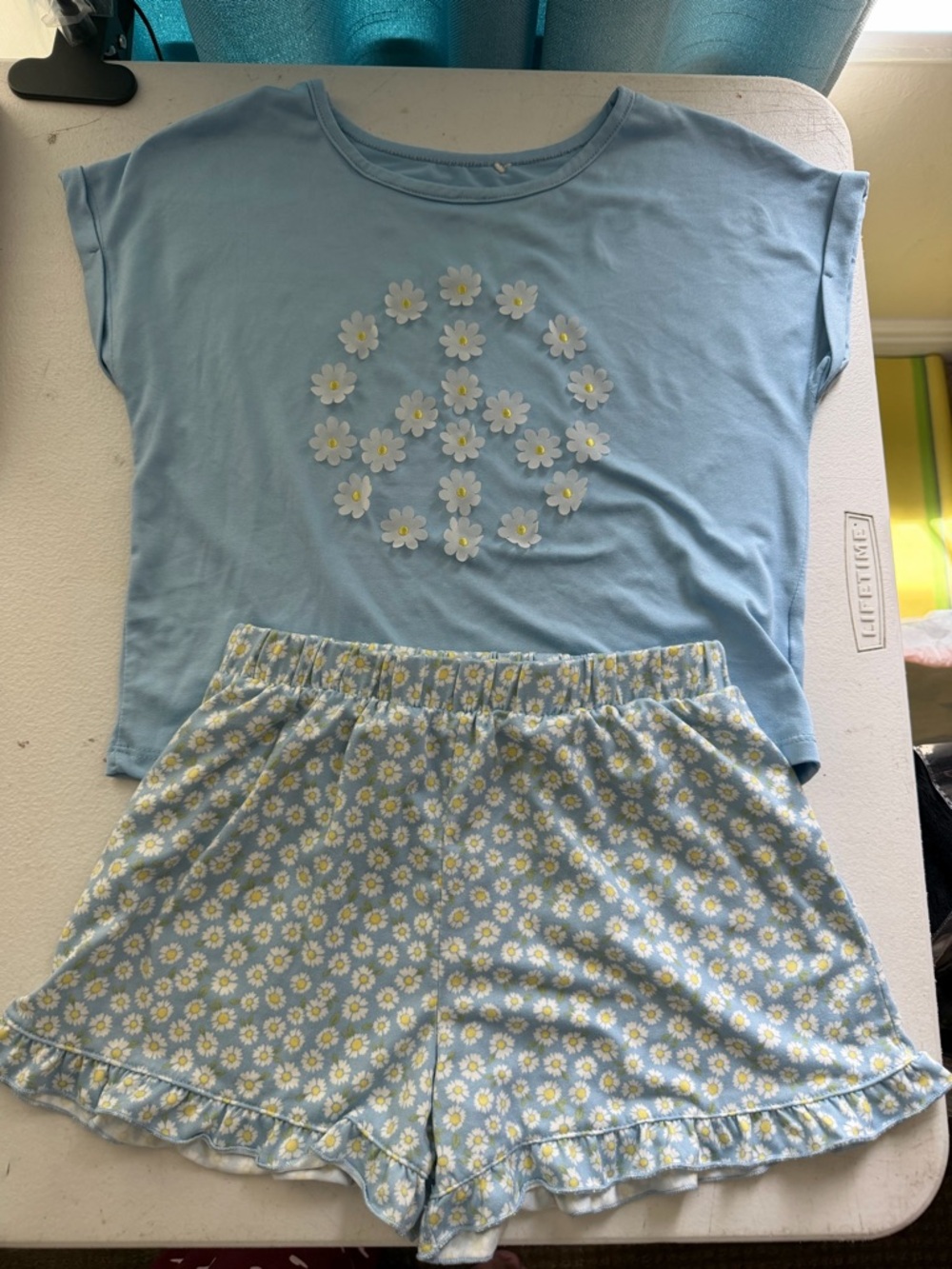 Light Blue Daisy Sleep Set - Top & Shorts